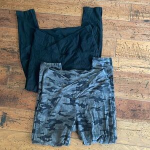 Set of 2 PINK V-waist cotton blend leggings with cell phone pocket